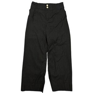 Anthropologie Black Linen Blend Wide Leg Cropped Pants Size 29 High Rise Utility